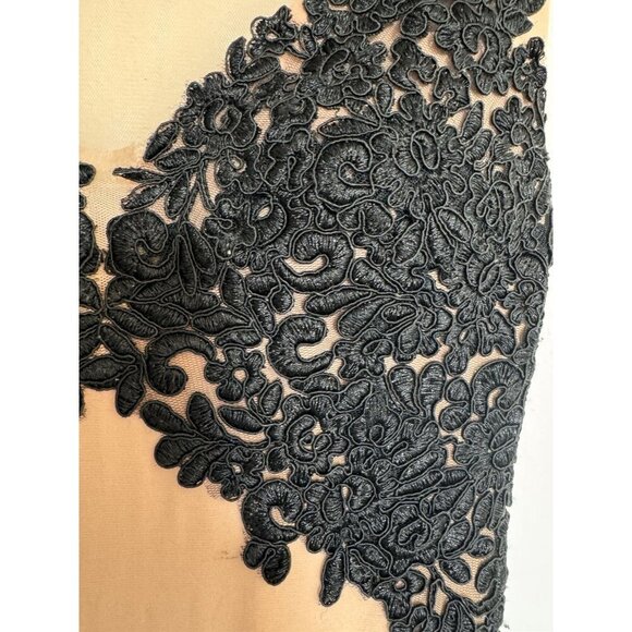 Betsy & Adam Floral Lace Woven Gown Dress Nude/Black Size 2 Low-Back Prom Tan - Picture 12 of 16
